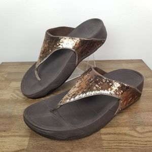 FitFlop Electra brown sequin orthopedic platform flip flop sandals